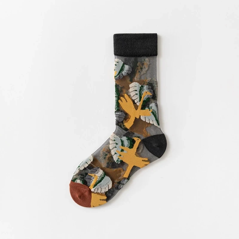 Summer New Fashion High Quality Creative Transparent Tide Socks Sunflowers Vines Flowers Animal Fruit Glass Silk Women Socks