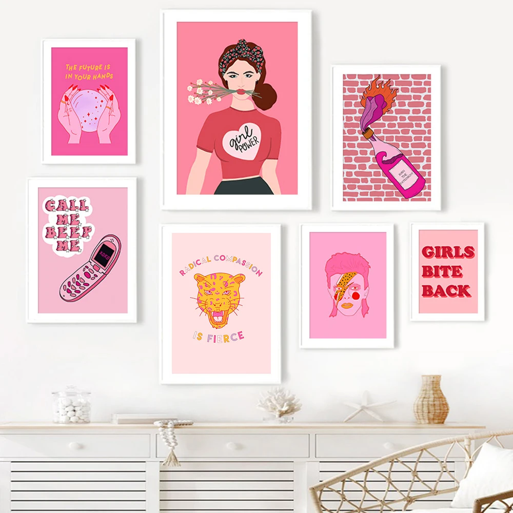 

Funny Fashion Pink Girl Power Wall Art Canvas Print Nordic Poster Picture Abstract Feminism Mural Living Female Bed Room Decor