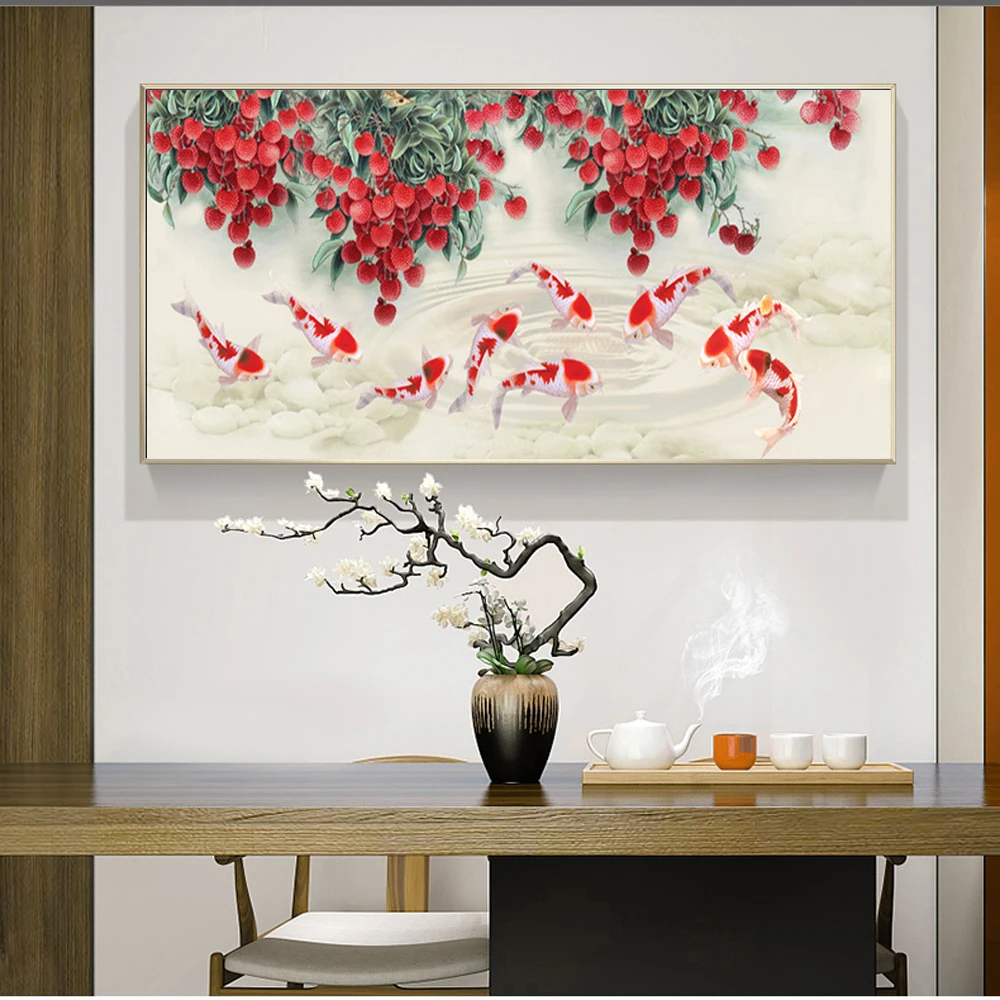 

DIY large Diamond Painting Kits nine carp good luck Full Diamond Embroidery animals cross stitch living room Wall Art Home Decor
