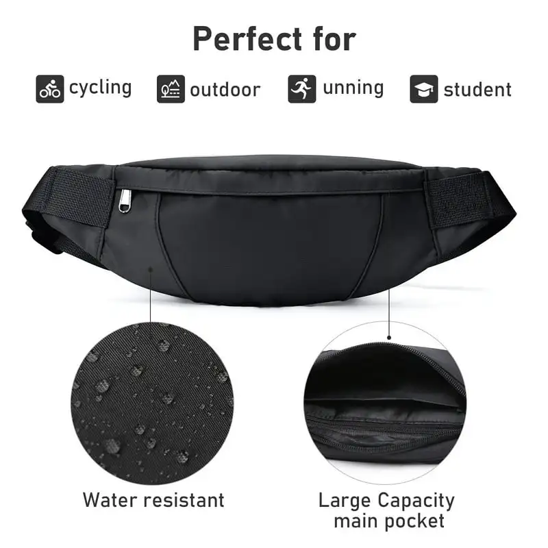 Fashionable Waterproof Black Multi Color Crossbody Waist Fanny Belt Bag for Women Sling Sports Bag with Headphone Jack Men