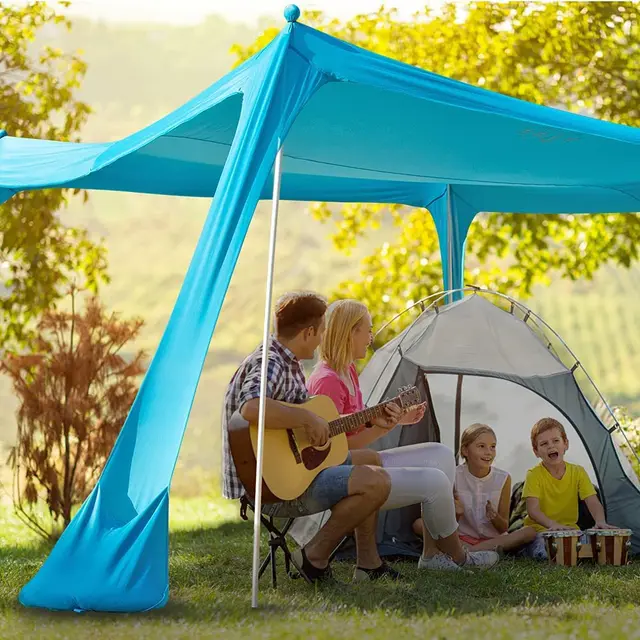 Family Beach Canopy ,Large Beach Sunshade Tent with Stability Poles,UPF50+Outdoor Shade for Beach,Camping,Party or Picnics 3
