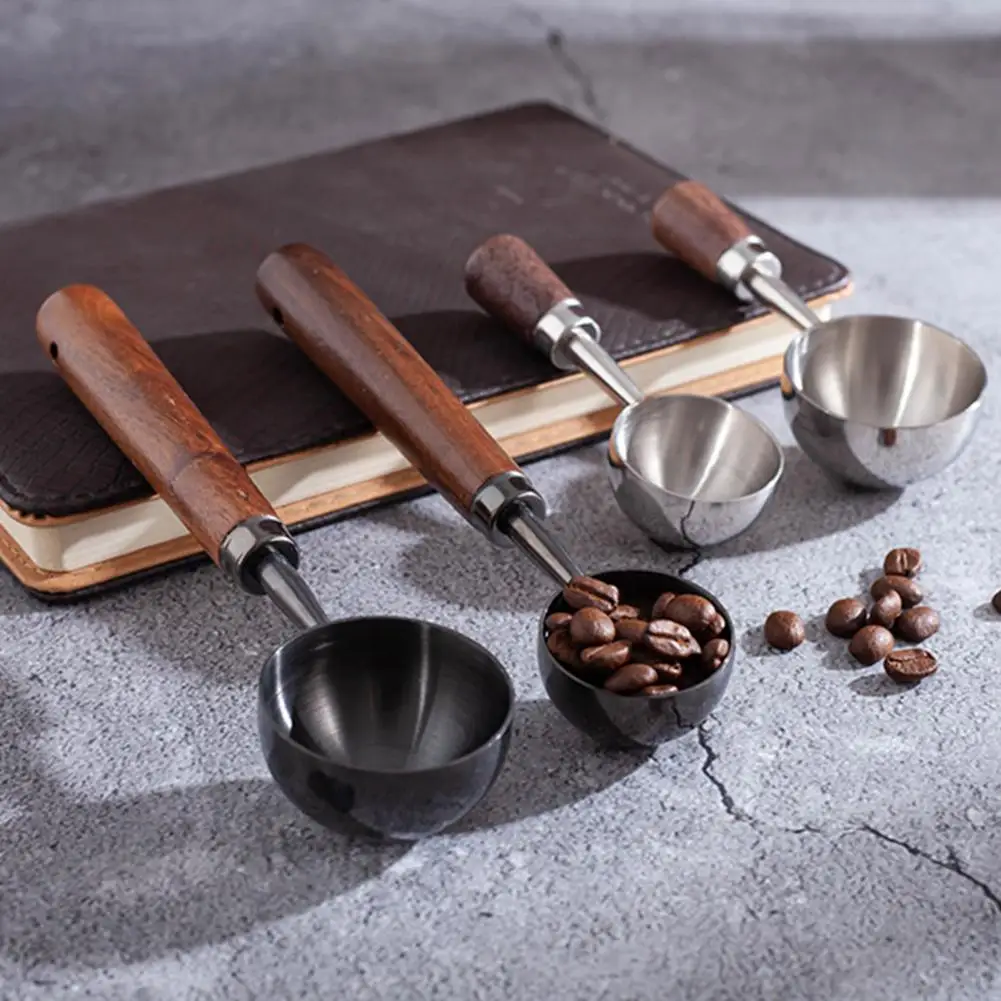 Мерная ложка для кофе с деревянной ручкой длинная кофейная из нержавеющей стали