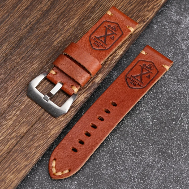 Handmade skull leather Watchband X-MEN Soldier Top Layer Leather Strap 20 22 24MM Compatible For PAM111 Soft Bracelet