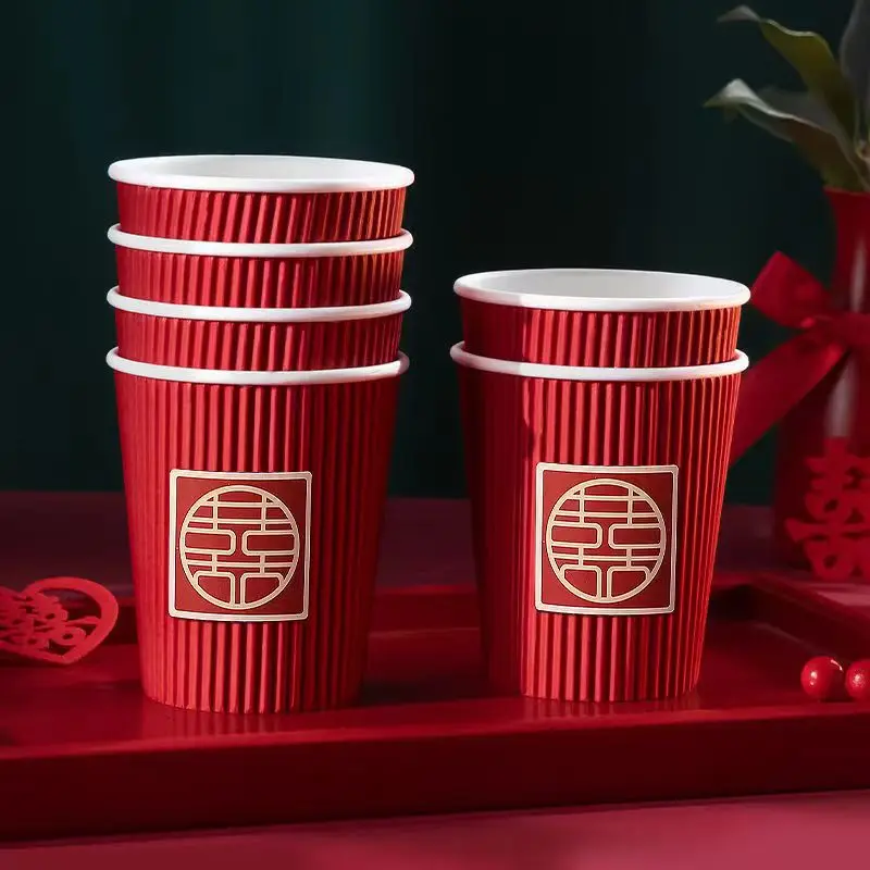 

40pcs/Pack Disposable Cups For Party Wedding Thickening Red Cup Wedding Supplies Chinese Style Decor Disposable Kitchen Utensils