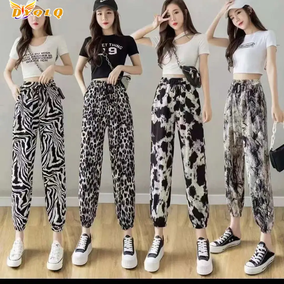 

Tie-dye Ink Painting Casual Pants Beam Bloomers Summer Ice Silk Thin Section High Waist Thin Women's Pants Nine-point Pants