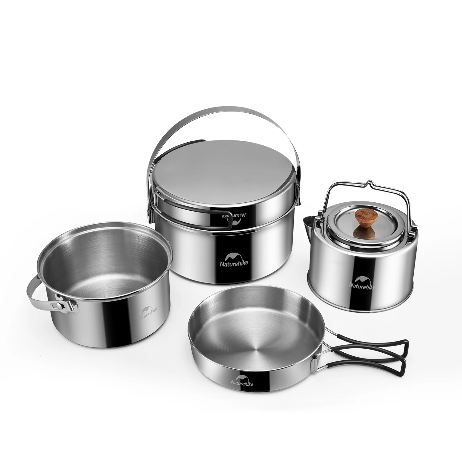 

Naturehike 3-In-1 Design 304 Stainless Steel Outdoor Pot Set Portable Folding Camping Cookware Picnic BBQ Pan Kitchenware Kettle