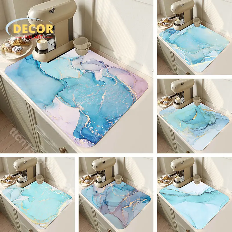 

Abstract Ink Marble Drain Pad Dish Drying Mat Kitchen Dinnerware Mats Home Decoraction Placemat Super Absorbent Drainer Pads
