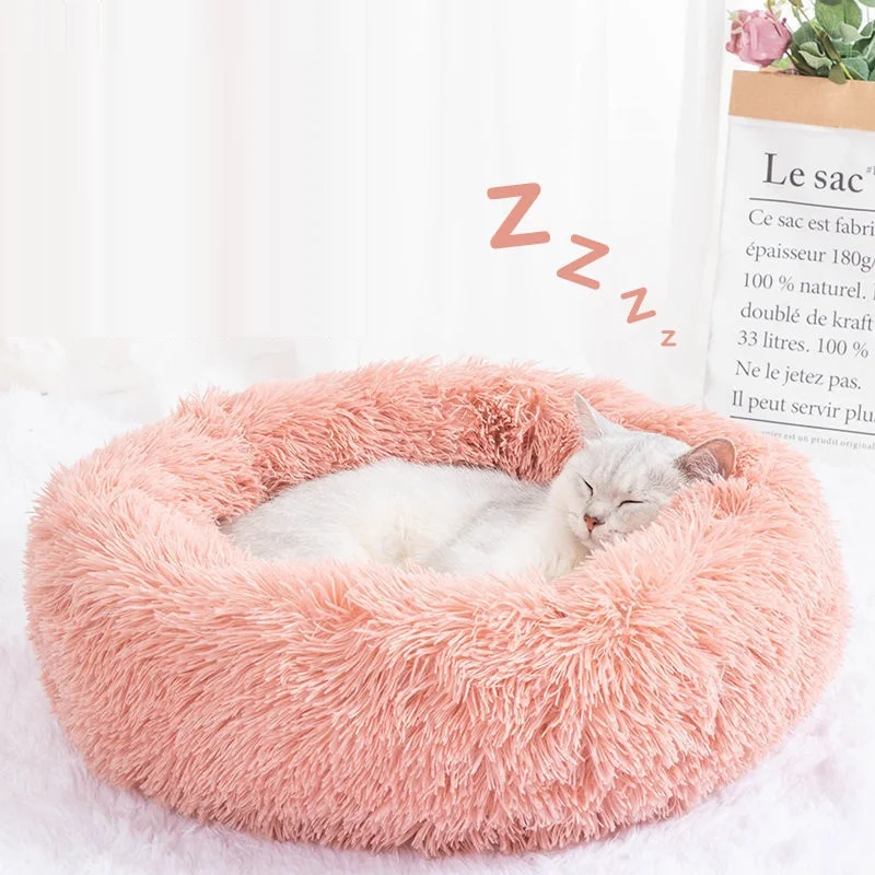 

Round Long Plush Super Soft Dog Bed Cat Towser Mattress House Sleep Nest Sofa Pets Bed Cattery Big Cushion Petshop Products