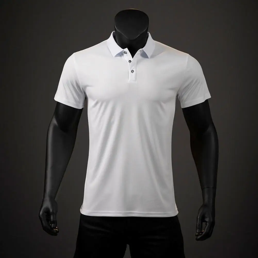 

Turn-down Collar Men T-shirt Solid Color Thin Buttons Short Sleeve Summer Shirt Simple All Match Breathable Pullover Top 2022