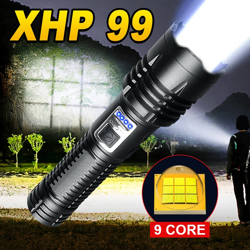 

Мощный мощный светодиодный фонарик XHP99, перезаряжаемый от USB тактический фонарь, Рабочий фонарь для кемпинга 18650, водонепроницаемый охотнич...
