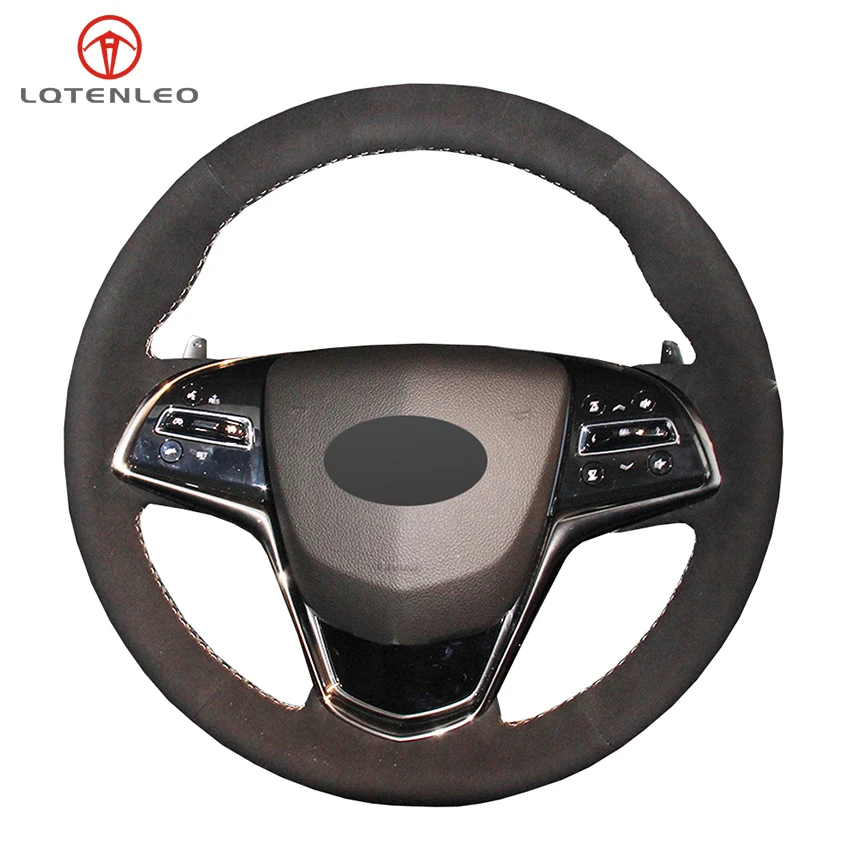 

LQTENLEO Black Suede Hand-stitched Car Steering Wheel Cover For Cadillac ATS ATS-L 2013-2019 CTS 2014-2017 ELR 2014-2018
