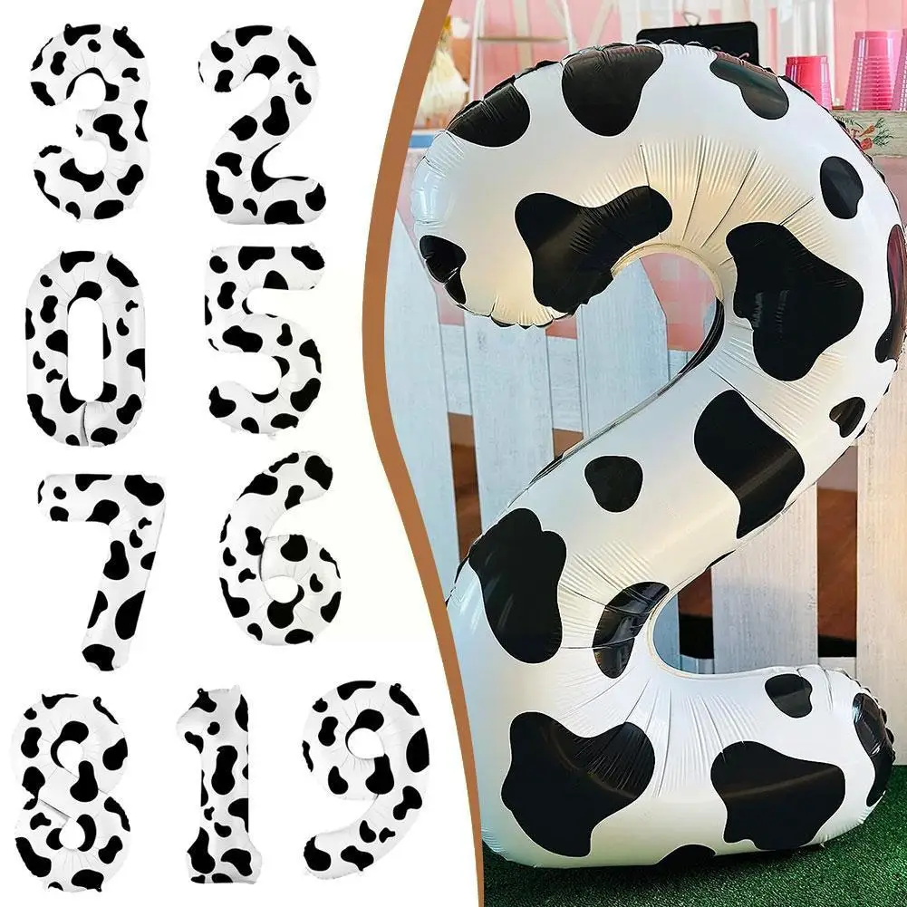 

40Inch Cow Print Balloon 0-9 Foil Number Balloon Farm Baby Party Party Cowgirl 1st Holy Shower Birthday Cow Theme Decoratio Y6F3
