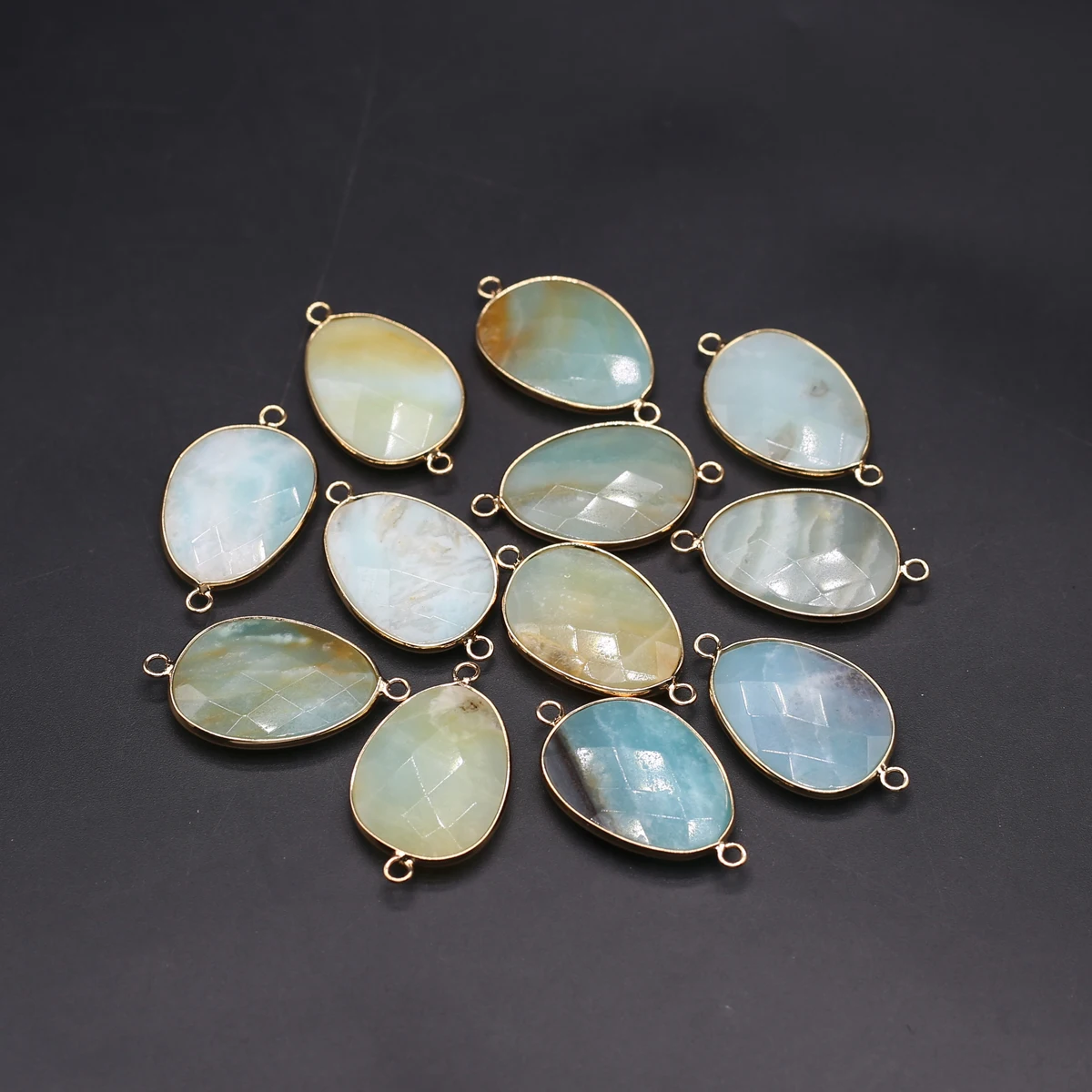 

Natural Amazonites Pendant Connector Plating Golden Irregural Connector Charms for Making DIY Jewerly Bracelet Accessories