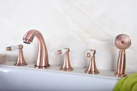 antique red copper brass three levers handles deck mounted 5 holes bathroom tub faucet mixer tap with handshower mtf192
