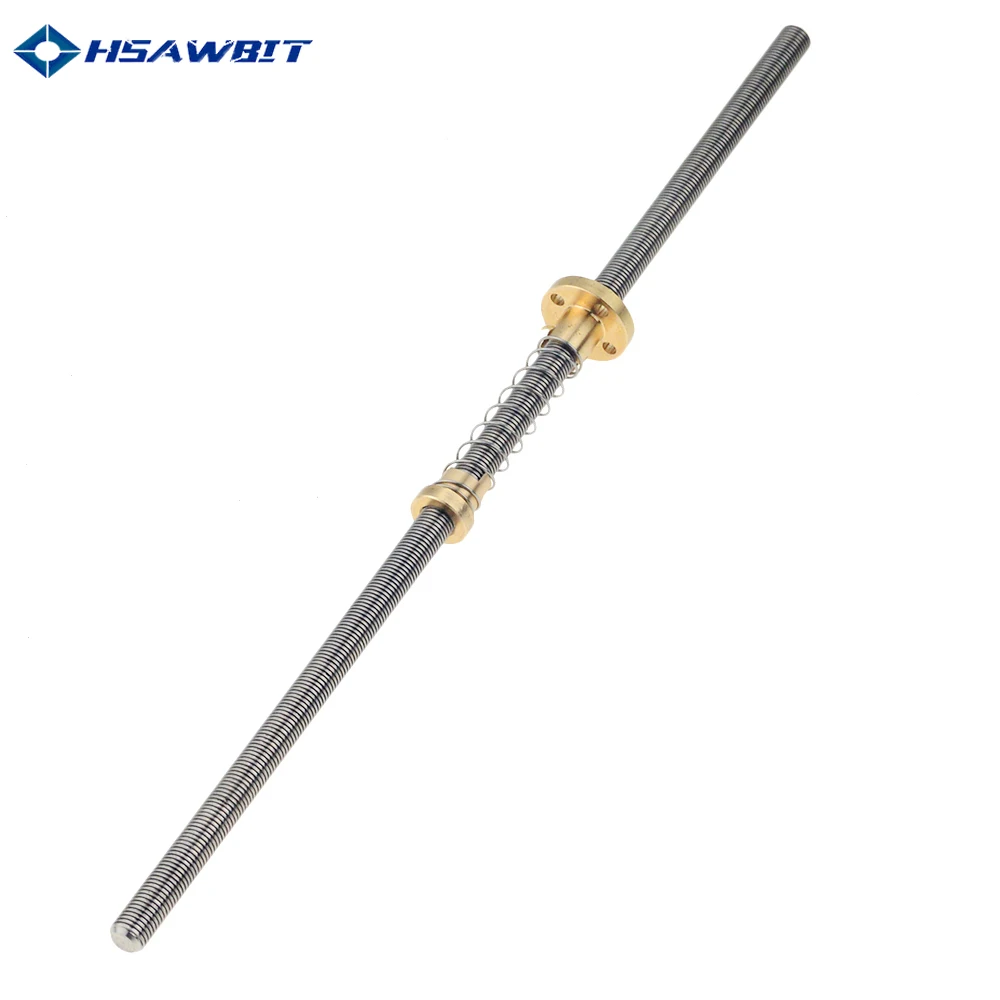 

T8 Lead Screw THSL-500-8D Trapezoidal Lead Screw anti backlash spring loaded nut Thread 8mm Length 200 300 400 600 700 800