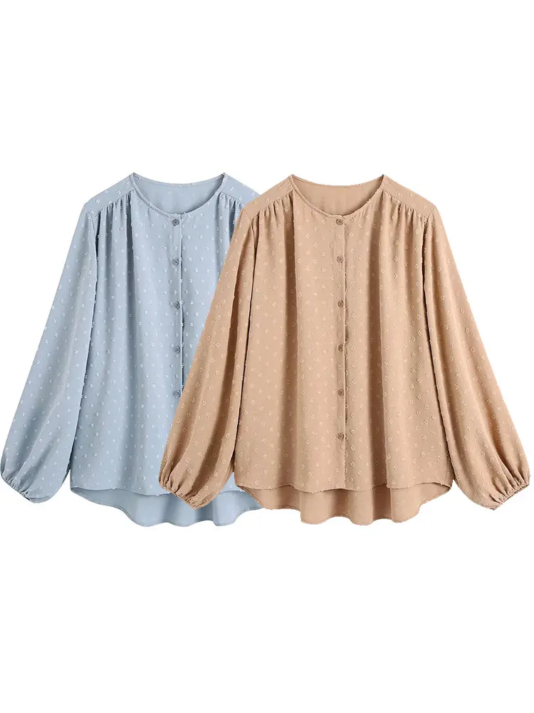 

Nlzgmsj ZBZA Women 2022 Spring Summer Women Shirt Loose Blouses Solid Blouse Long Puff Sleeve Simple Casual Shirts Women 202203