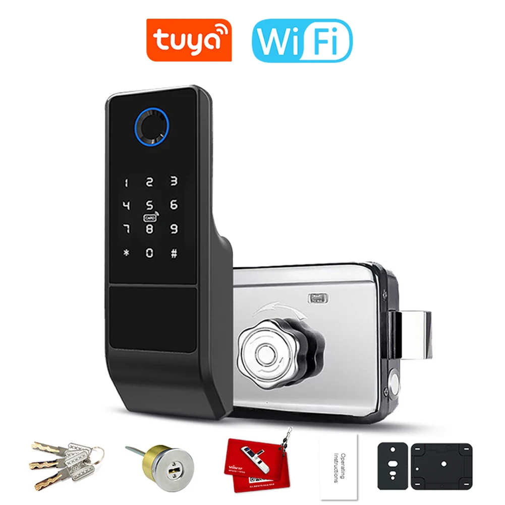

Tuya WiFi Интеллектуальный дверной замок для дома, квартиры, смартфона, сканер отпечатков пальцев, ключ, пароль 5 в 1, разблокировка, безопасный з...