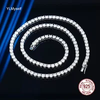 Real 4mm Moissanite Diamond 925 Sterling Silver Tennis Chain Choker Necklace 15-24 Inch (38-61cm) Length Fine Jewelry Men/Women