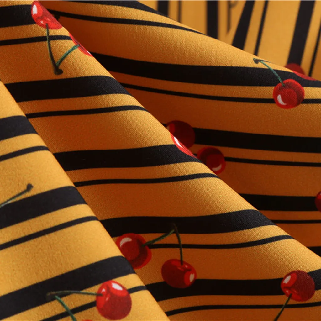 Женское платье с V-образным вырезом коротким рукавом и принтом вишни