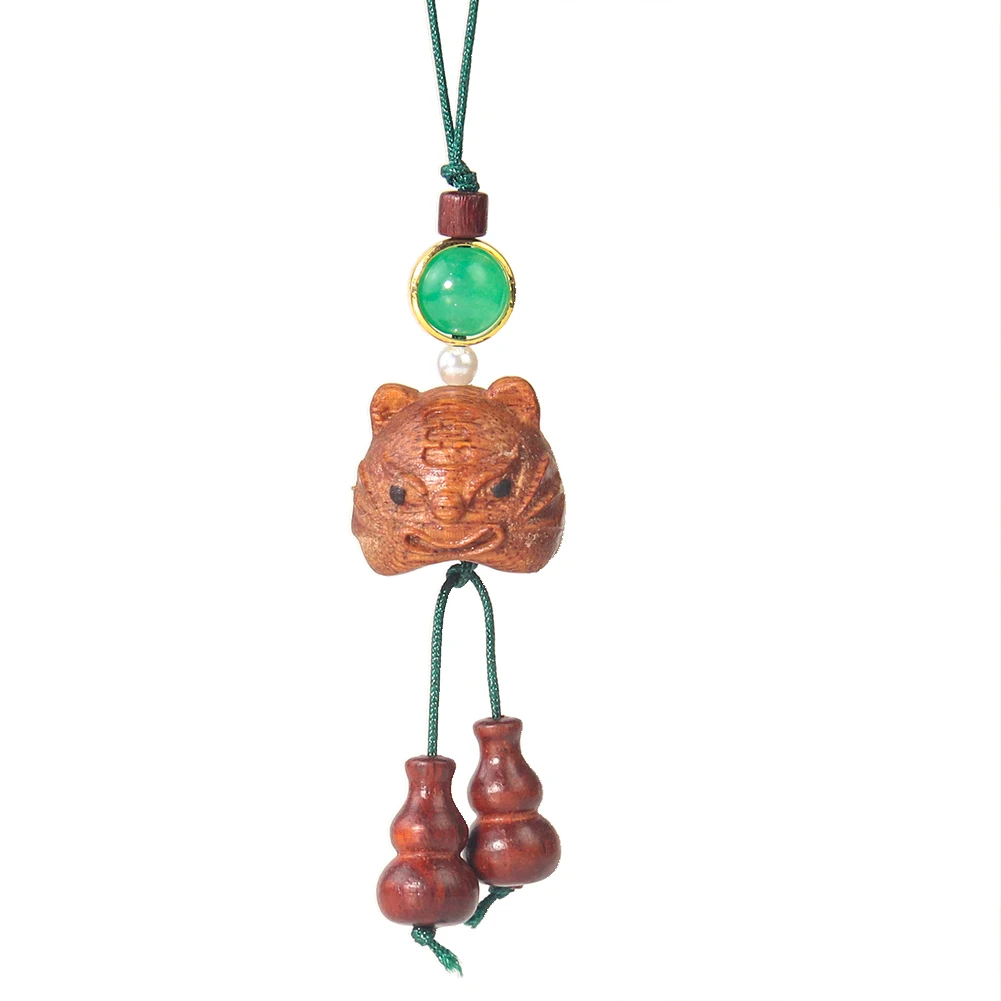 

Real Wood Ethnic Cute Tiger Head Charms Keychain Chinese Lucky New Year Amulet Fortune Bag Purse Hanging Kid Toy Jewelry Gift