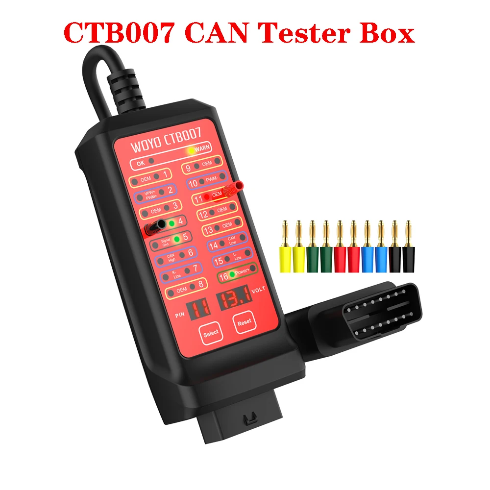 WOYO 12V 24V CAN Tester 16 Pin Break Out Box Detection CAN Bus Circuit OBD2 Protocol Programming Coding Scanner Diagnostics Tool