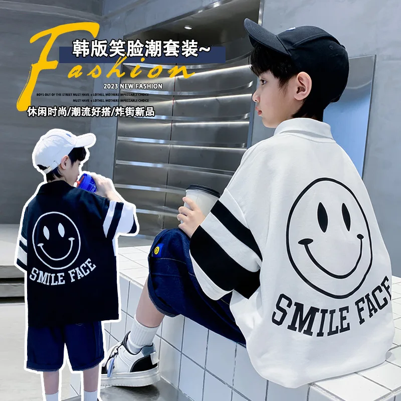 

Комплект одежды для мальчиков из 2 предметов, свободная футболка и джинсовые шорты, на возраст 120-170 см