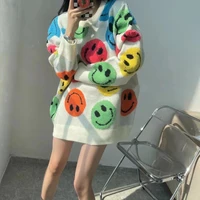 harajuku smiley print long sleeve sweater for women spring autumn o neck pullover jumper lady cute loose knitwear sweater