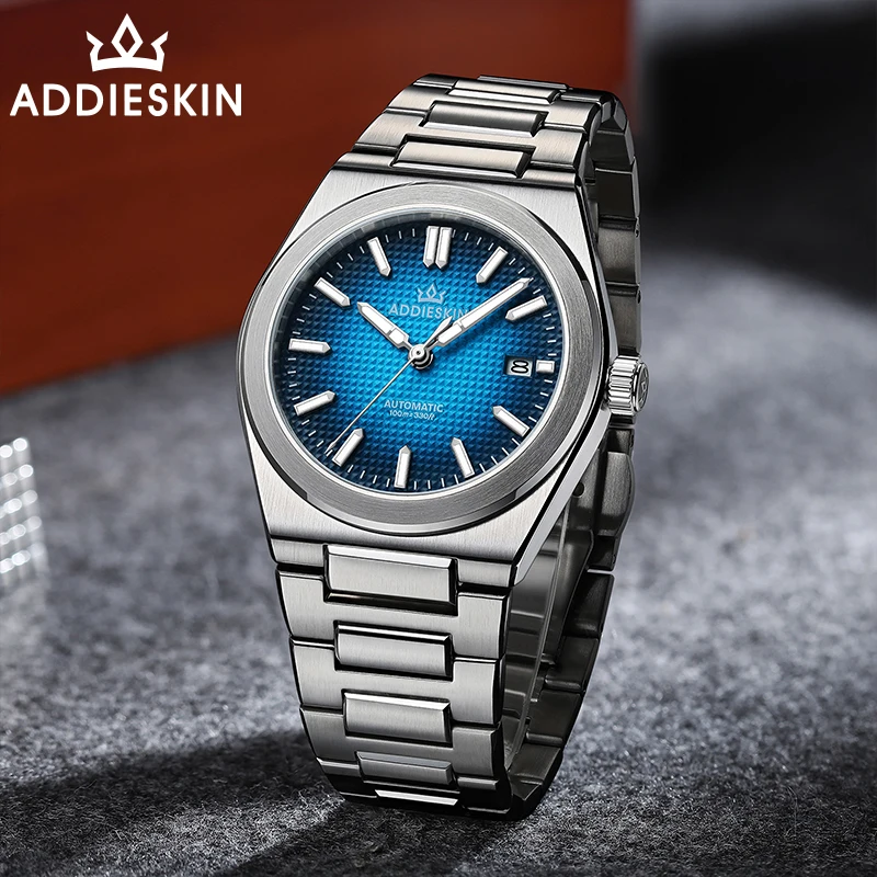 Фото AddiesKin K004 9015 Автоматические мужские часы с желтым вафельным циферблатом, 39 мм, ультратонкие, водонепроницаемость 100 м, сапфировое стекло, люминесцентное покрытие BGW9, подарок для мужчин. №5
