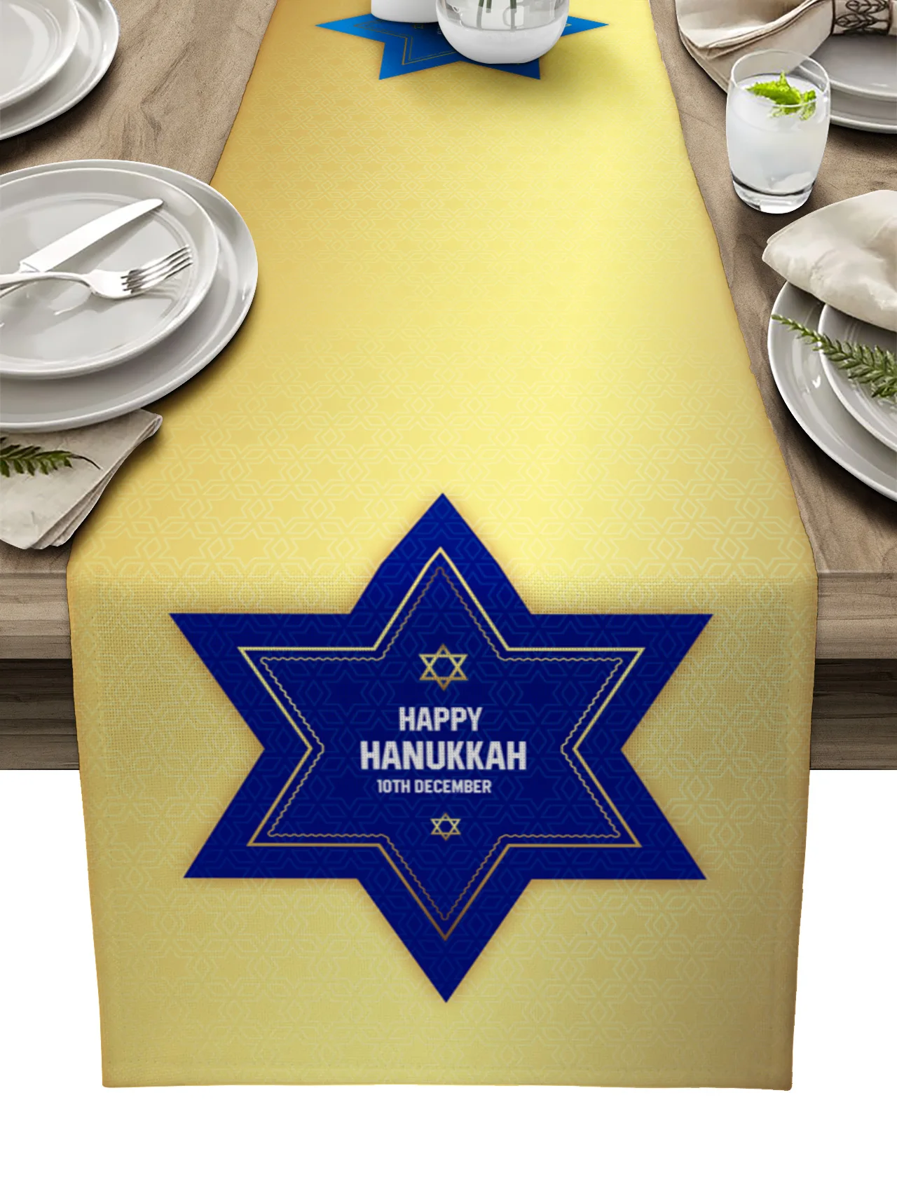 

EID Mubarak Table Runner Blue Hexagram Yellow Decoration For Home Tablecloth Kareem Eid Al Adha Gifts Islamic Muslim Party Decor