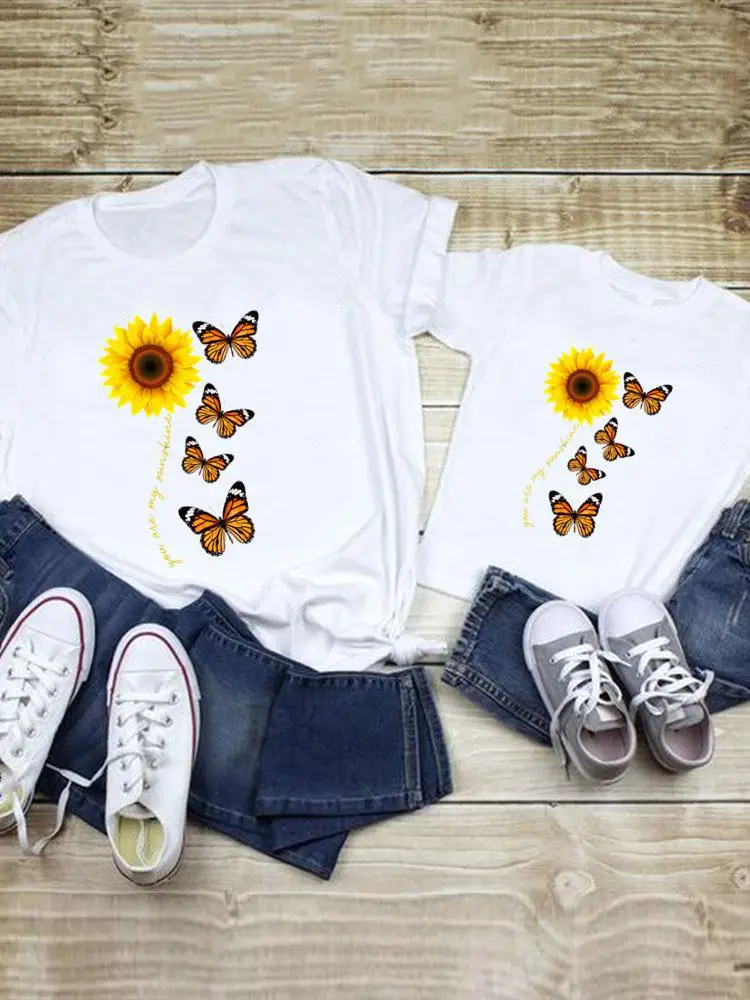 

Butterfly Flower Cute Tee Family Matching Outfits Women Kid Child Summer Mom Mama Mother Graphic T-shirt Clothes Clothing