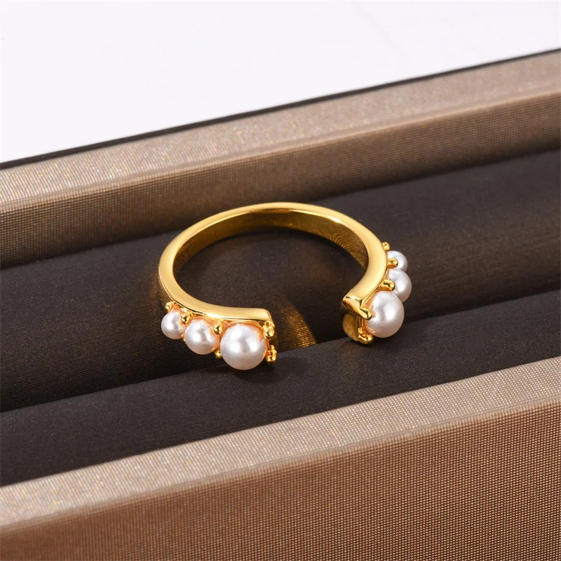 

Blogger Co-Branded Dome Pearl Open Ring Female Ins Niche Simple Retro Gold-Plated Index Finger Fashion All-Match Jewelry Gilt