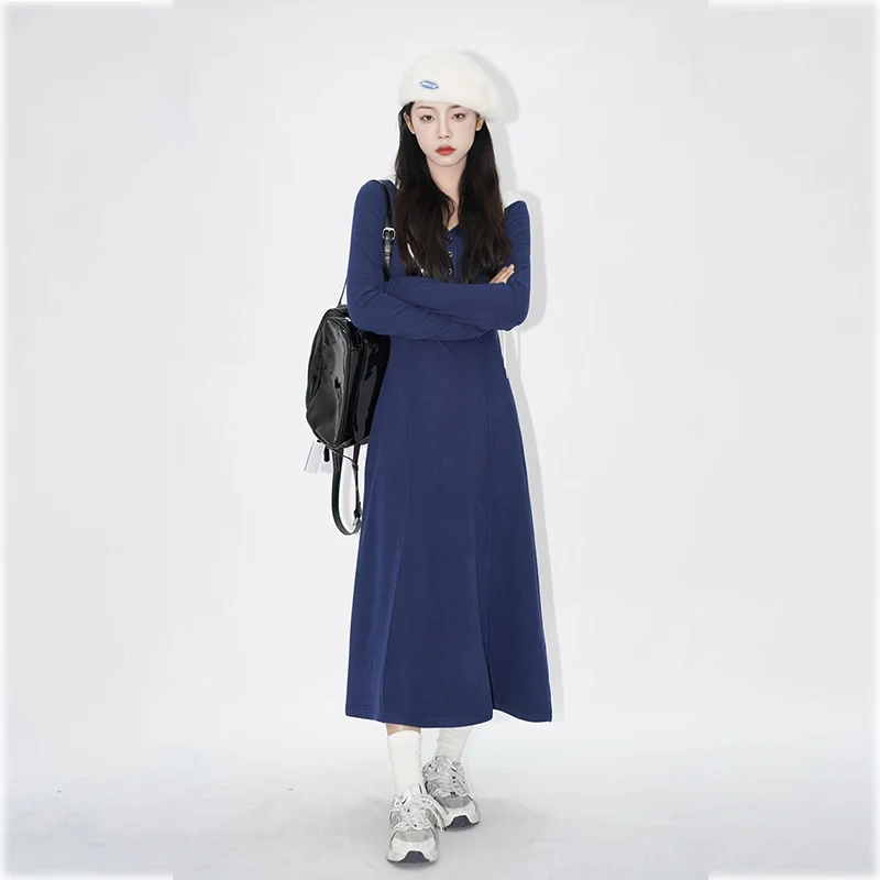 

Женское Повседневное платье, новое корейское Модное теплое платье с длинным рукавом и капюшоном, Простое Элегантное милое платье средней д...