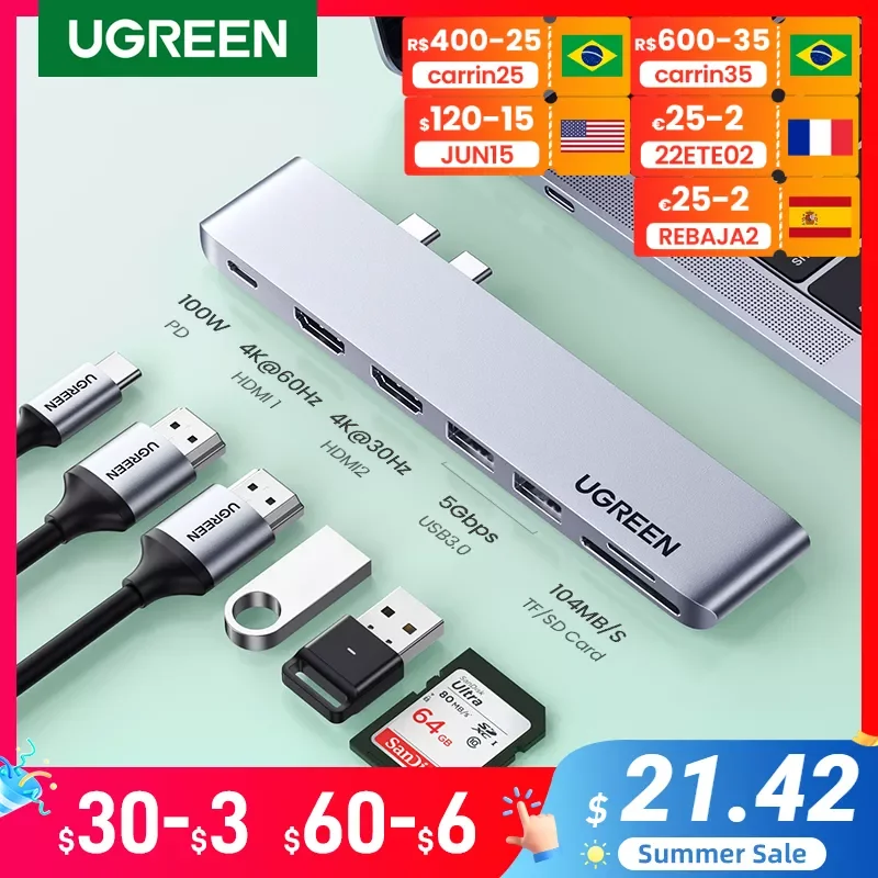 

U GREEN USB C HUB Dual Type-C to Multi USB 3.0 4K HDMI for MacBook Pro Air Adapter Thunderbolt 3 Dock USB C 3.1 Port Type C HUB