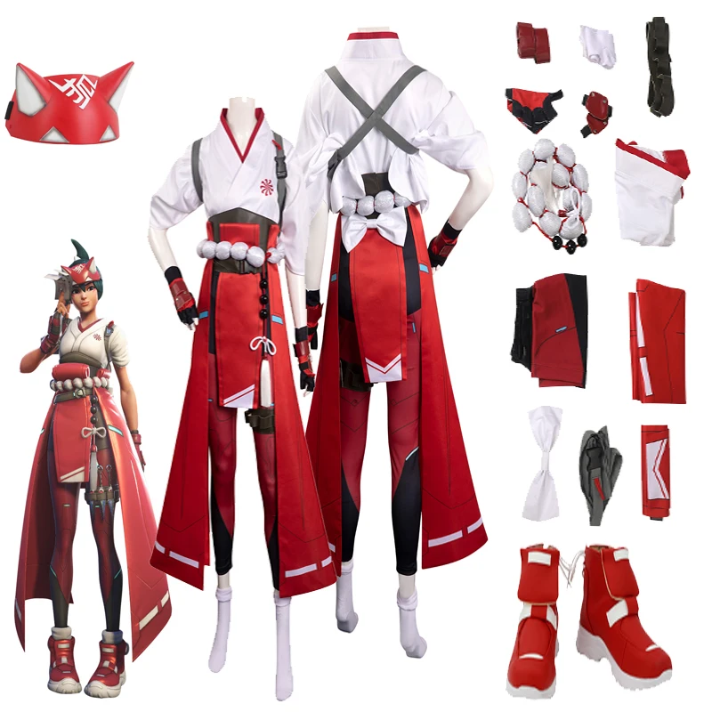 

Kiriko Cosplay Costume Anime Game OW Top Pants Shoes Mask Set Fantasia Girls Halloween Carnival Party Women Role Disguise Cloth