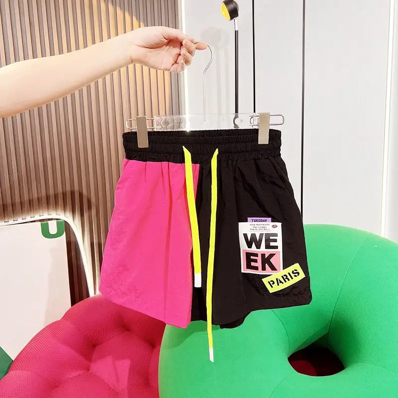 Summer Sports Shorts Women New Fashion Splicing Contrast Color Loose Quick Drying Shorts Simple Casual All Match Shorts