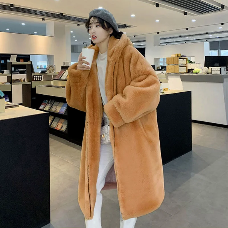 Women Parka Faux Fur Coat Oversize Loose Long Overcoat Female Hooded Jacket 2021 Fashion Warm Outwear Thick Oversize Winter