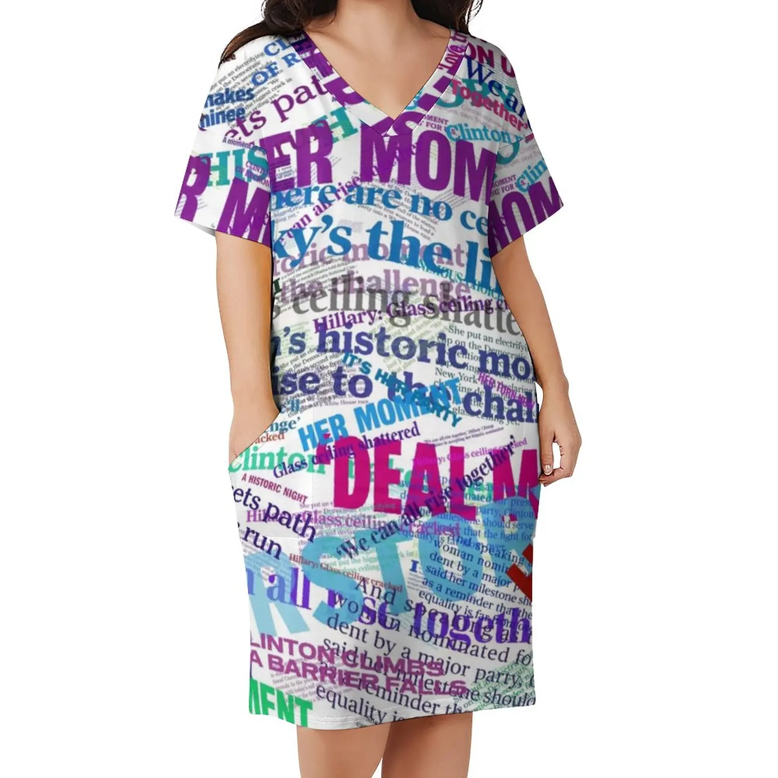 

Newspaper Print Casual Dress Female Nomination Headline Collage Kawaii Dresses Spring V Neck Street Fashion Dress Large Size 5XL