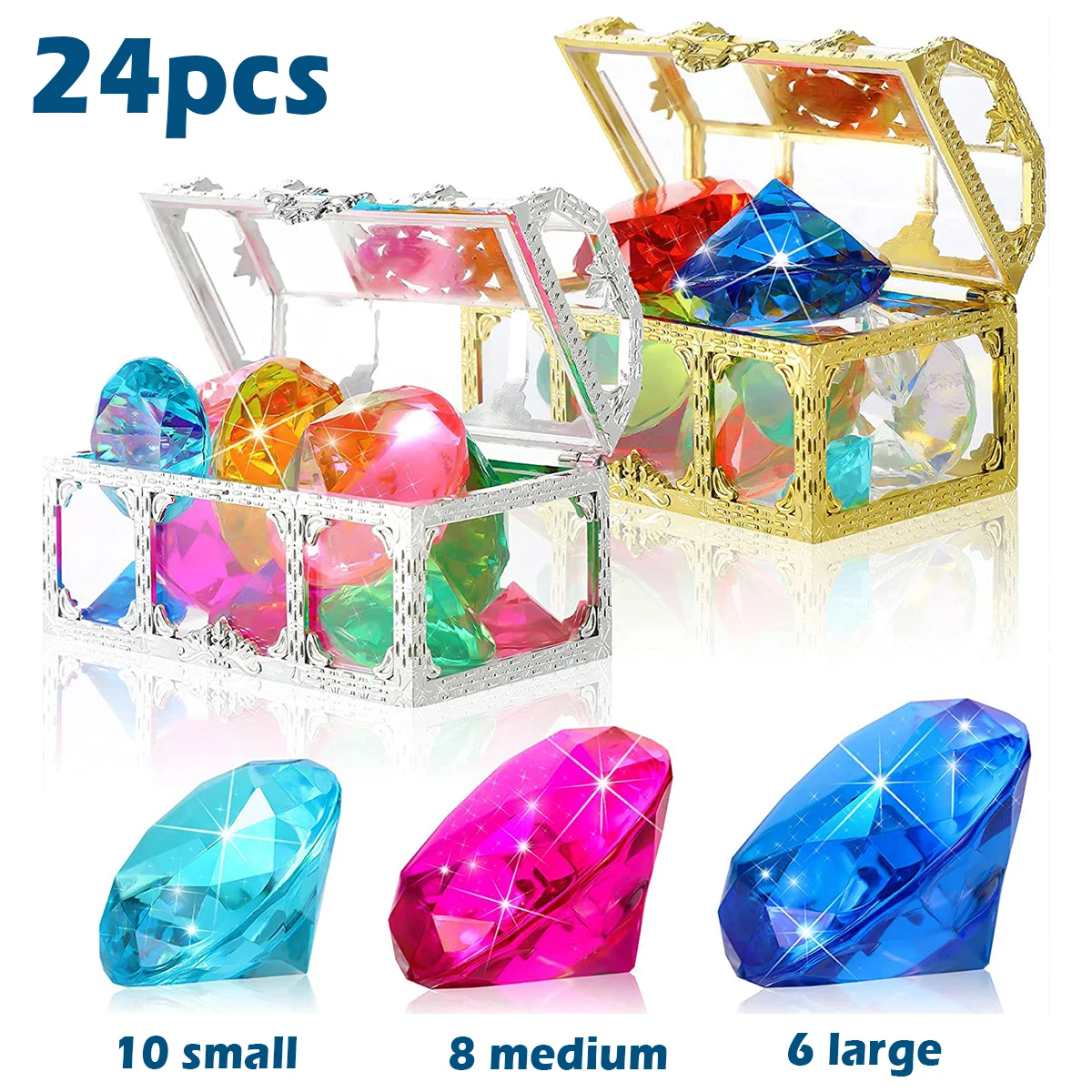

24Pcs Diving Gem Pool Toys Set Colorful Summer Swimming Gem Diving Toys Gem Diamond Pirate Diving Toy Underwater Swimming Toy
