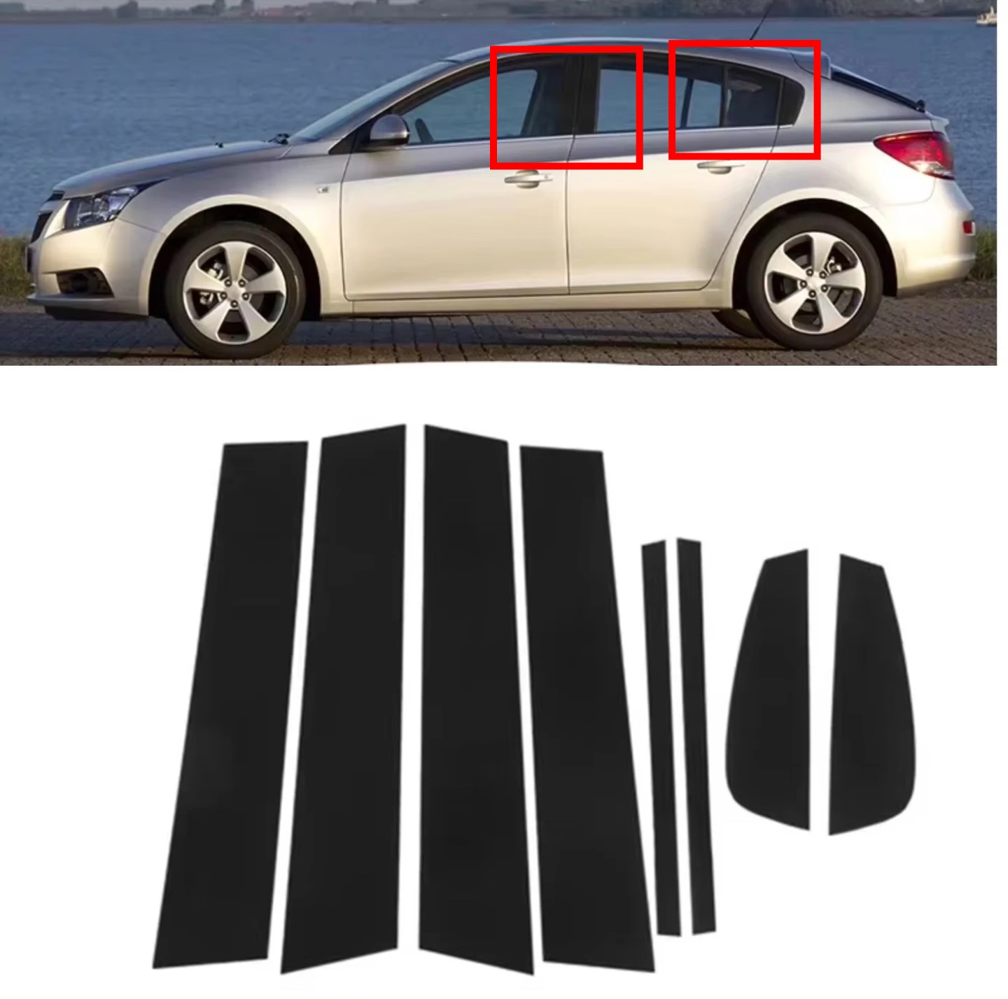 

8 шт. блестящие черные столбы для стойки подходят для Chevrolet Cruze Facelift Hatchback 2013-2015 отделка дверей и окон BC наклейки на столб