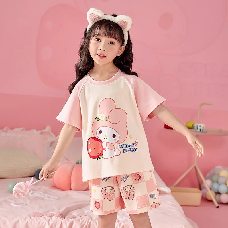 

2023 летние детские пижамы Kawaii Sanrioed Cinnamoroll My Melody Детская Хлопковая пижама милые аниме Kuromi для мальчиков и девочек Домашняя одежда подарок