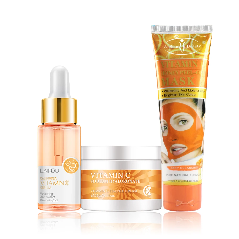 

Facial Skin Care Set Vitamin C Whitening Cream Acne Freckle Removal Serum Shrink Pores Blackhead Peel-Off Mask Repair Dull Skin