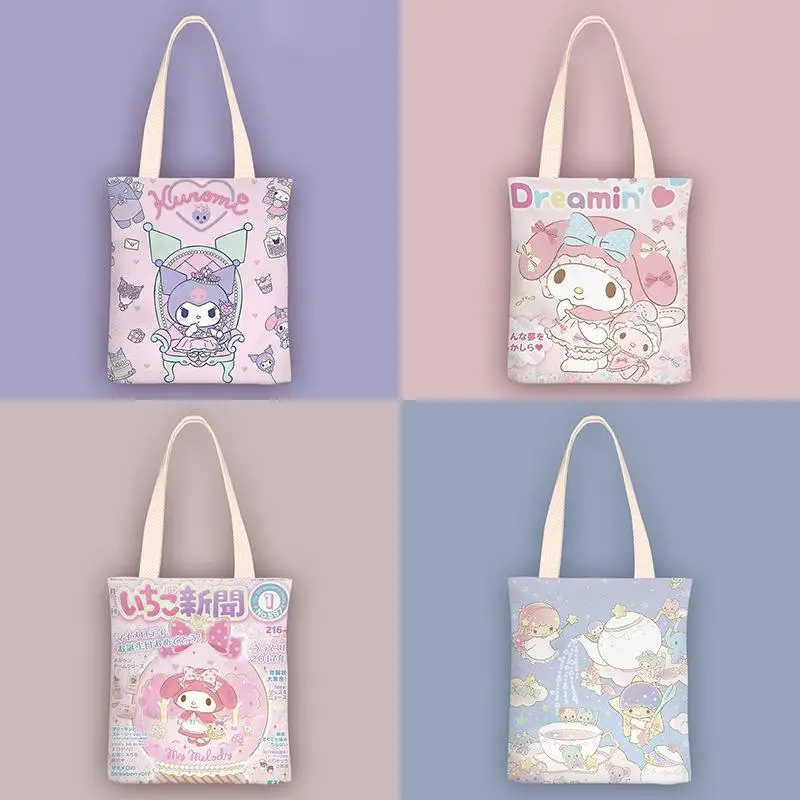 

Kawaii Sanrioed Kuromi Hello Kitty My Melody Cinnamoroll мультфильм аниме семья Холщовая Сумка Студенческая сумка через плечо Игрушки для девочек