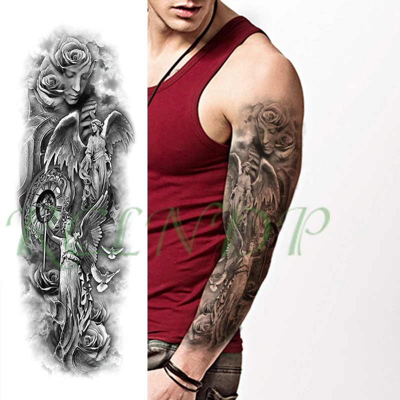 Водонепроницаемая Временная тату-наклейка Крылья Ангела крест часы цветок