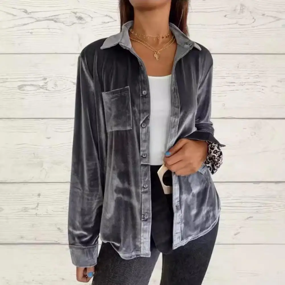 w jednolitym kolorze damska bluzka elegancka z klapami długim rękawem naszytą kieszenią jednokolorowa koszula topy jednorzędowe