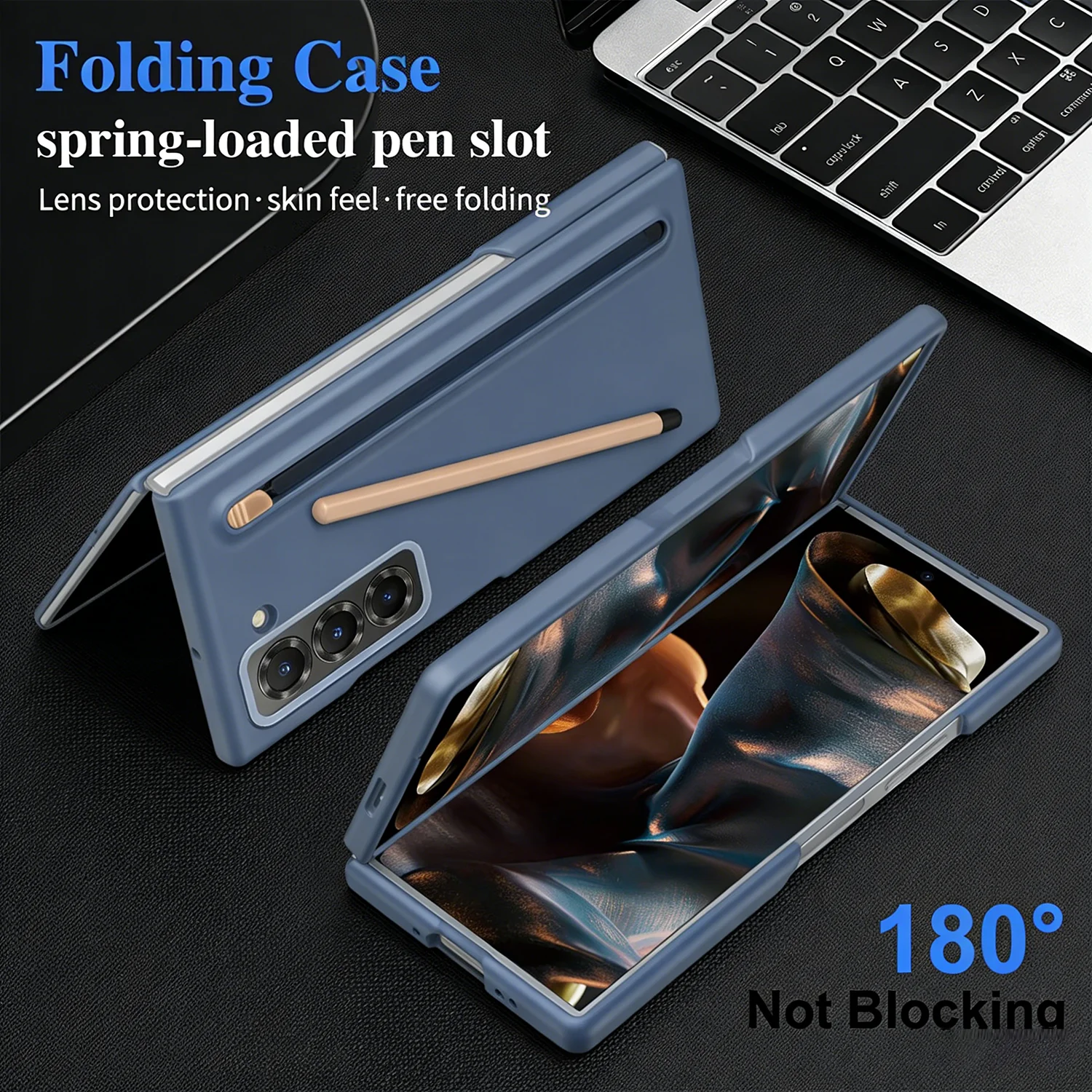 Фото Чехол для Samsung Galaxy Z Fold 7 6 5 4 3: Матовый, эластичный, приятный на ощупь, с опциональной ручкой и защитной пленкой, ударопрочный, жесткий корпус №1