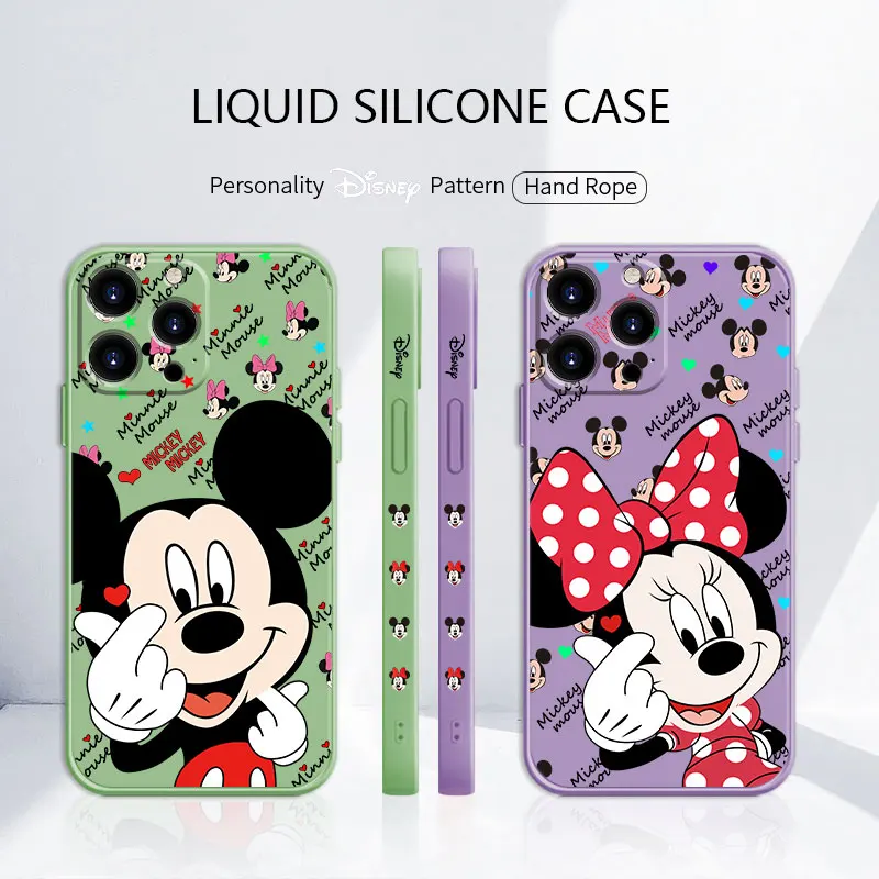 

Luxury Disney Mickey Minnie Gesture Armor Cell Silicone Liquid Coque Case for iPhone 11 12 13 Pro Max 7 8 Plus SE XS SE2020 8+