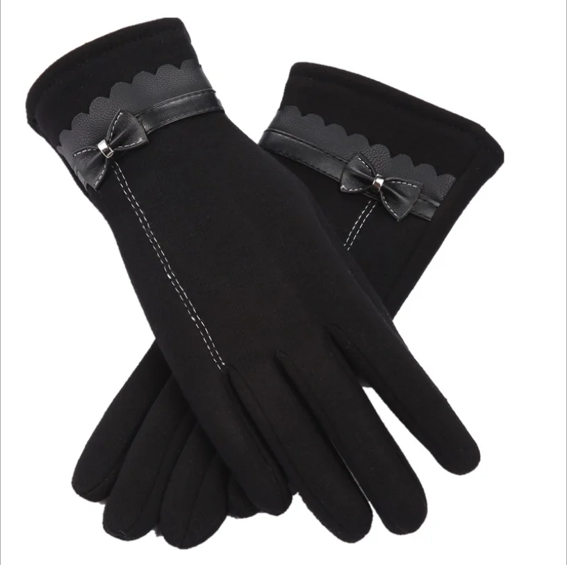 

Fashion Winter Mittens Women Hand Slip Elastic Cuff Warm Wrist Gloves Elegant Bow-knot Glove Screen Soft Lining Gloves Gothic