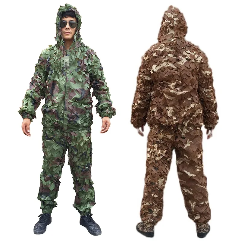 Camouflage Hunting Suits Camo Ghillie Suit CS Combat Outdoors Jacket Pants Green Jungle Desert Digital Snow White Blue