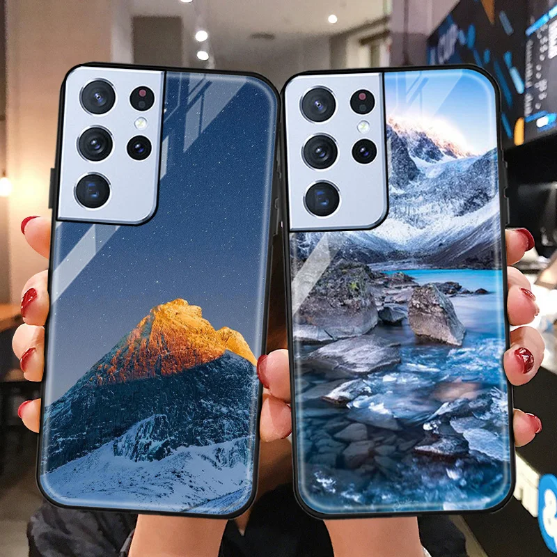

Tempered Glass Case For Samsung Galaxy S22 Ultra S21 S20 S8 S9 S10 Plus S21 Ultra S20 FE Phone Cover Landscape Capa Phone Bumper