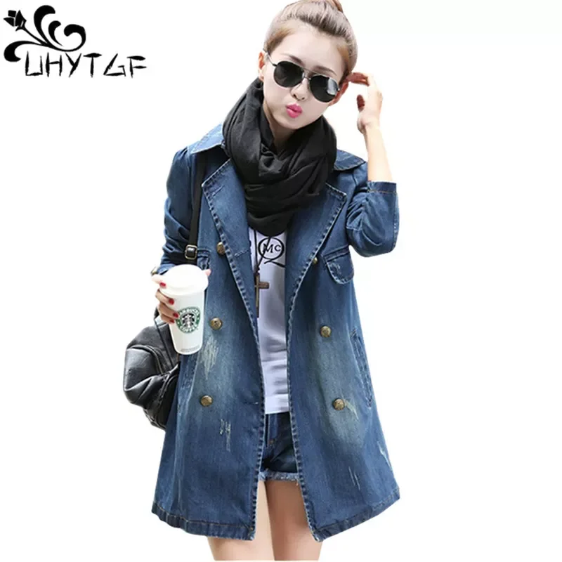 

2023New Spring Autumn Denim Jacket Women Long Coat Double-Breasted Casual Loose Size 4XL Jeans Jacket Elegant Female Basic Coat7